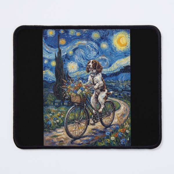 Item preview, English Springer Spaniel Biking Bike Starry Night Van Gogh Art Dog Lover designed and sold by dian-rody-crest.