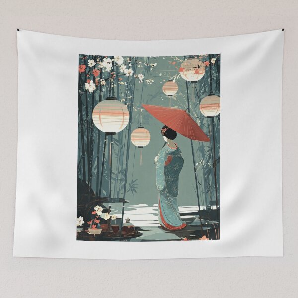 Item preview, geisha lanterns cherry blossom art designed and sold by chickencute.