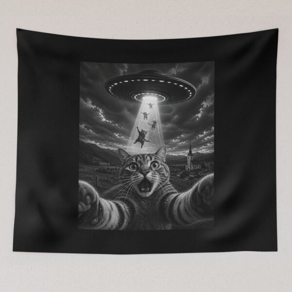 Item preview, Cat Selfie with Alien UFO designed and sold by Animavera.