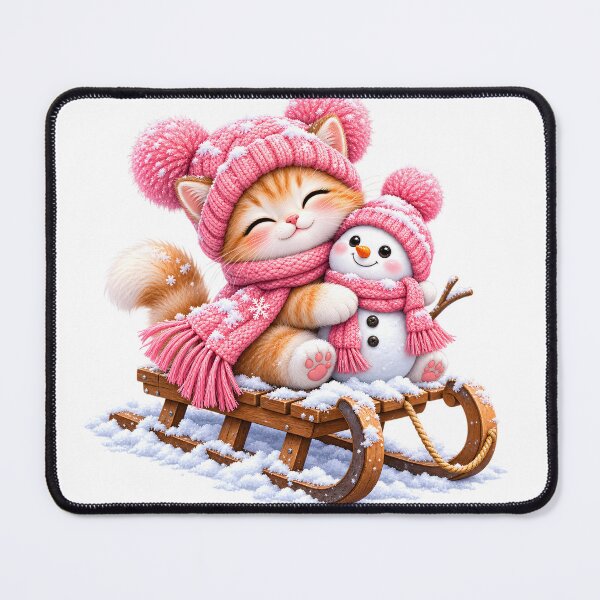 Item preview, Cute Winter Kitten & Snowman Sled designed and sold by TinyWeird.