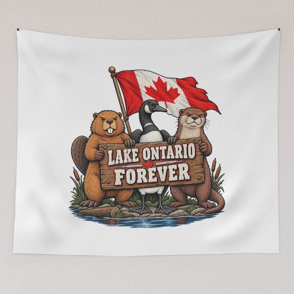 Item preview, Lake Ontario Forever Canadian Animals Beaver Goose Otter Flag designed and sold by RuthMenze.