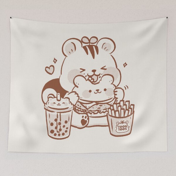 Item preview, Cute Squirrel Eating Burger Kawaii Fast Food Illustration designed and sold by ToonToos.