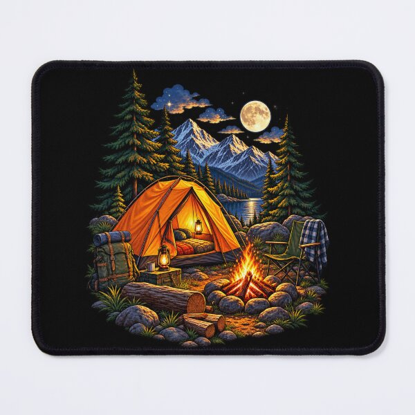 Item preview, Camping Tent Mountain Campfire Outdoor Adventure Art designed and sold by JKDJ.