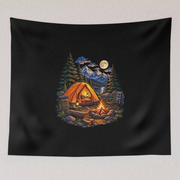 Item preview, Camping Tent Mountain Campfire Outdoor Adventure Art designed and sold by JKDJ.