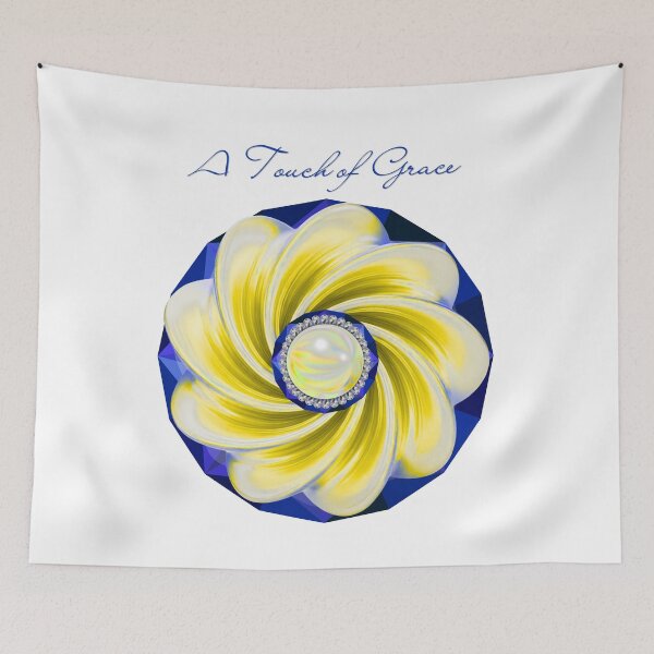 Item preview, A Touch of Grace Golden Flower & Blue Gem Aesthetic Badge designed and sold by MinimalAurashop.