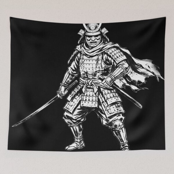 Item preview, The Ghost Samurai - Minimalist Black and White Streetwear Art designed and sold by whiteblackcat.