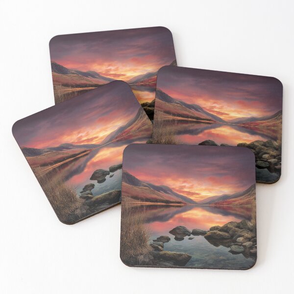 Item preview, Fiery Sunset Over a Tranquil Mountain Lake designed and sold by Pixel Junkies Studio.