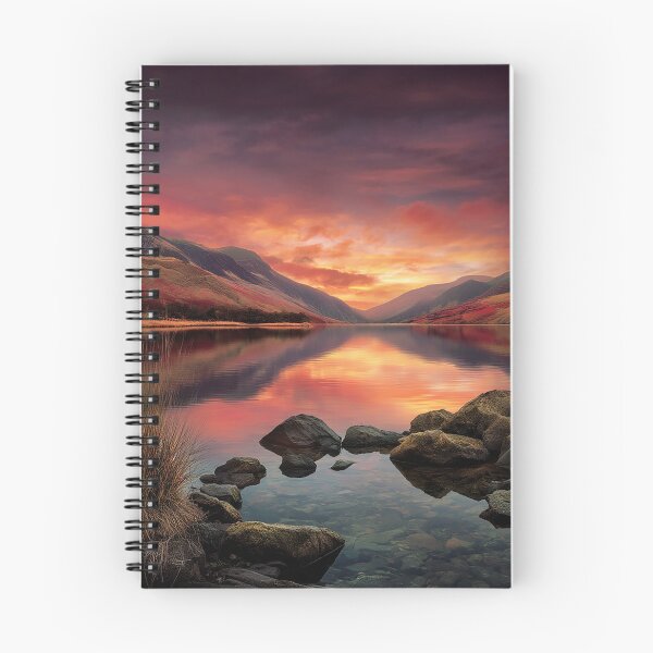 Item preview, Fiery Sunset Over a Tranquil Mountain Lake designed and sold by Pixel Junkies Studio.