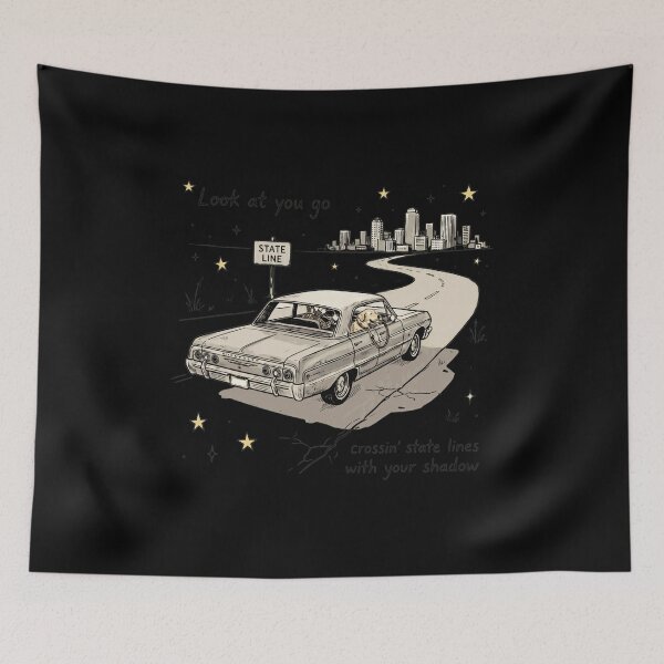 Item preview, Dog Road Trip Vintage Car State Line Retro Art designed and sold by eRigoni19.