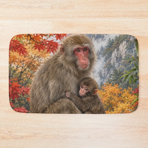 Item preview, Mother Macaque and Baby in Autumn Mountains designed and sold by Pixel Junkies Studio.