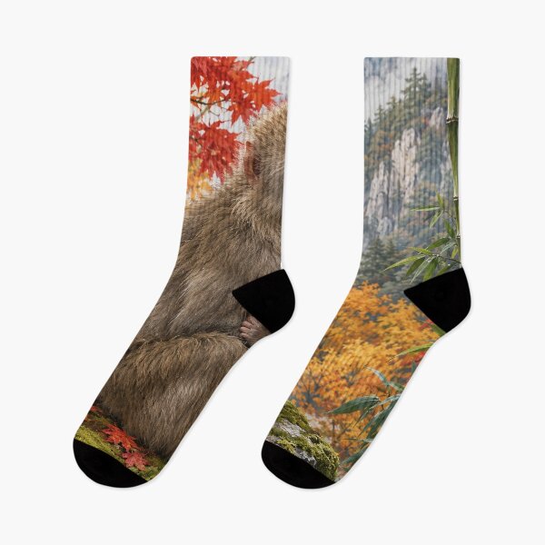Item preview, Mother Macaque and Baby in Autumn Mountains designed and sold by Pixel Junkies Studio.