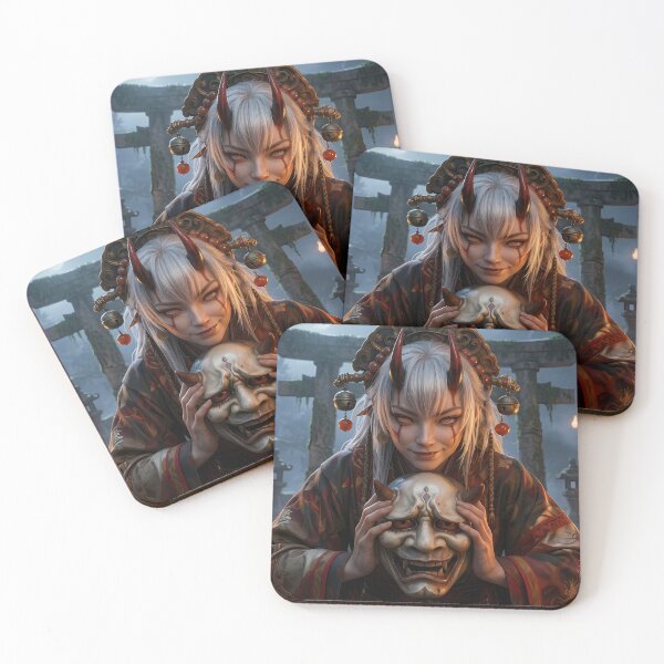 Item preview, Demon Girl Red Oni Mask Dark Fantasy designed and sold by GalleryBrisArt.
