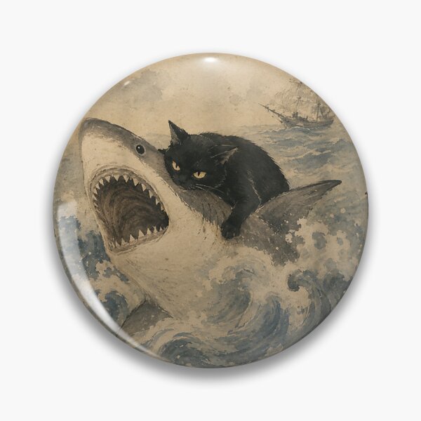 Item preview, Black Cat Biting Shark designed and sold by awesomet-shirt0.