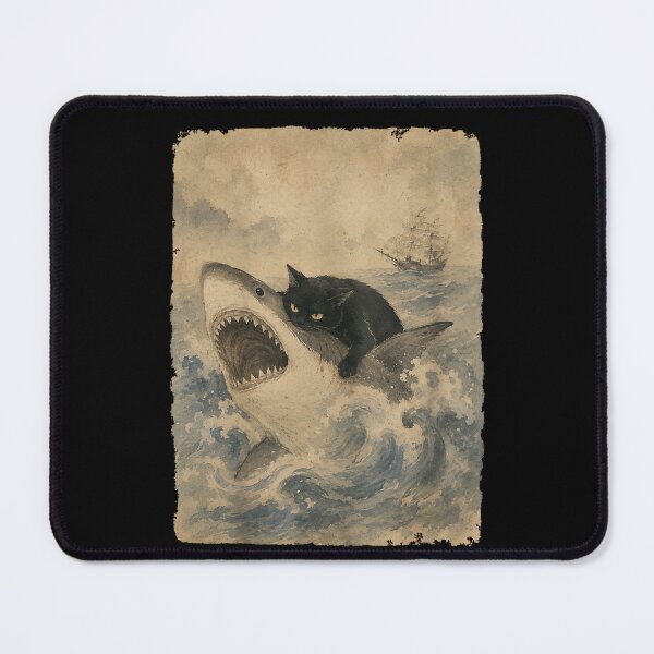 Item preview, Black Cat Biting Shark designed and sold by awesomet-shirt0.