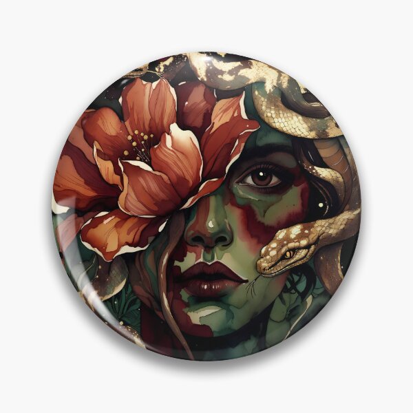 Item preview, Dark Floral Medusa – Gothic Watercolor Tattoo Style Art designed and sold by Zenther.