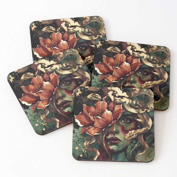 Item preview, Dark Floral Medusa – Gothic Watercolor Tattoo Style Art designed and sold by Zenther.
