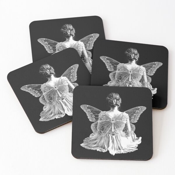 Item preview, Butterfly Wing Woman in Flowing Dress Black and White Fairy Fantasy Art designed and sold by inkoutninja.
