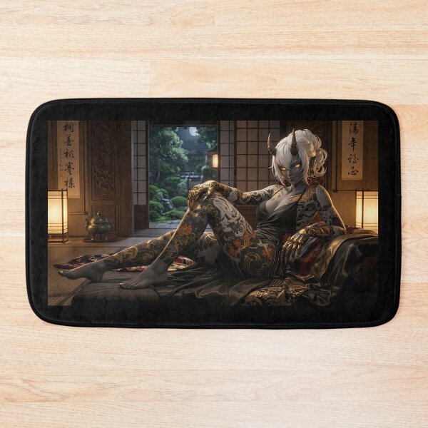 Item preview, White Hair Oni Girl Japanese Temple Dark Fantasy designed and sold by GalleryBrisArt.