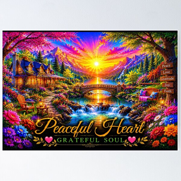 Aperçu de l'œuvre Peaceful Heart, Grateful Soul – A Sanctuary of Love and Tranquility créée et vendue par New Wave Artworks & Odds &Ends.