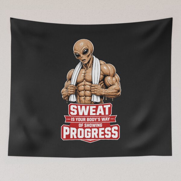 Item preview, Sweat Means Progress - Hardcore Gym Alien designed and sold by UrbaneVibeCo.