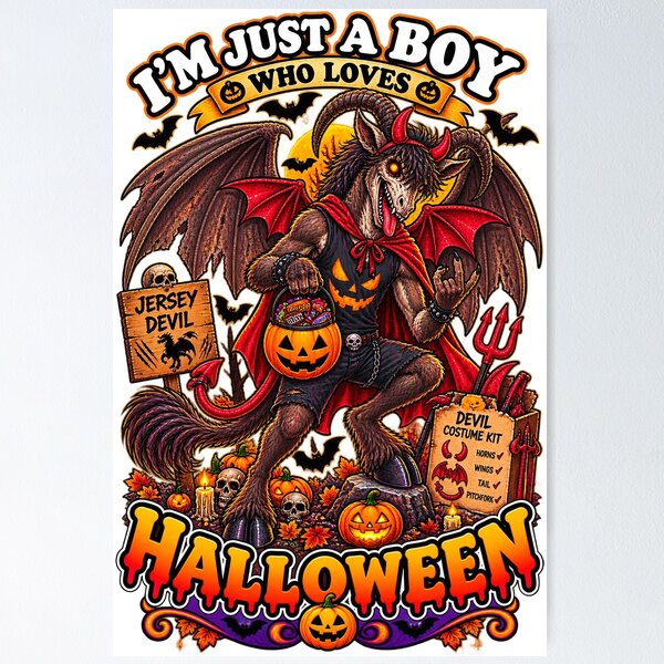 Item preview, ⭐ CRYPT OR TREAT COLLECTION - CRYPTID - JERSEY DEVIL IN DEVIL COSTUME - BOY - New Jersey Pine Barrens designed and sold by WheelieGdArt.