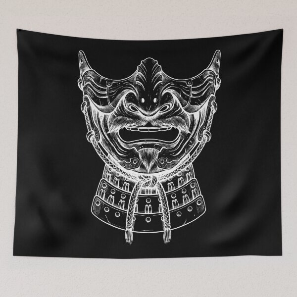 Item preview, The Menpo - Traditional Japanese Samurai Mask Streetwear Art designed and sold by whiteblackcat.