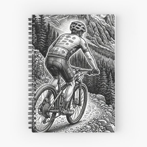 Item preview, Epic Mountain Biking Alpine Descent Woodcut Illustration designed and sold by VoglR.