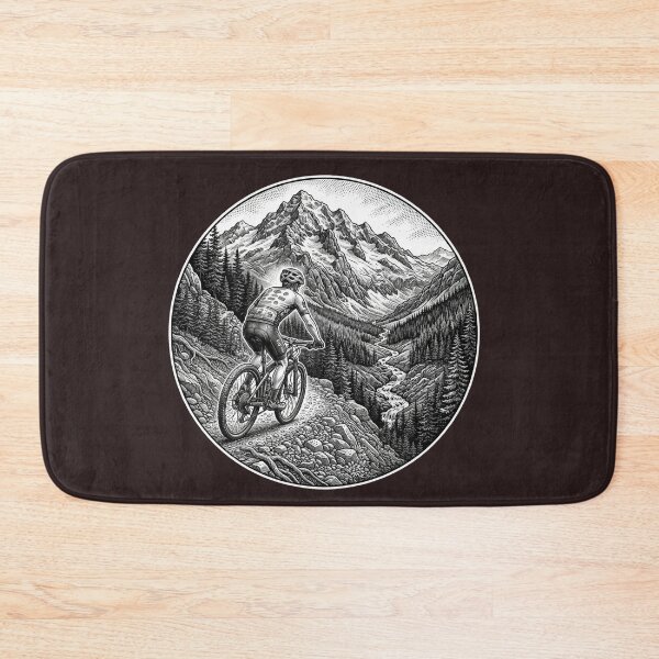 Item preview, Epic Mountain Biking Alpine Descent Woodcut Illustration designed and sold by VoglR.