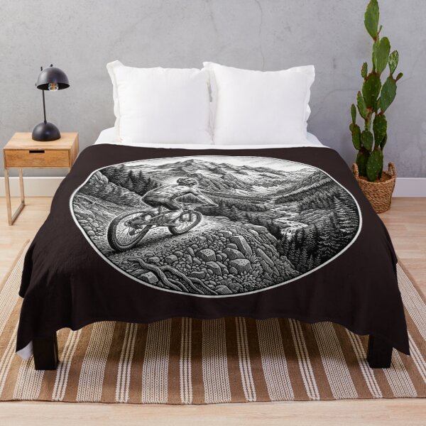 Item preview, Epic Mountain Biking Alpine Descent Woodcut Illustration designed and sold by VoglR.