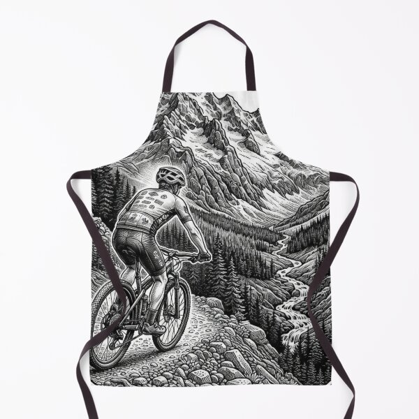 Item preview, Epic Mountain Biking Alpine Descent Woodcut Illustration designed and sold by VoglR.