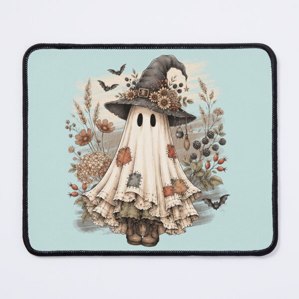 Item preview, Vintage Cute Ghost in Witch Hat Autumn Florals designed and sold by BreezifyDesignStudio.