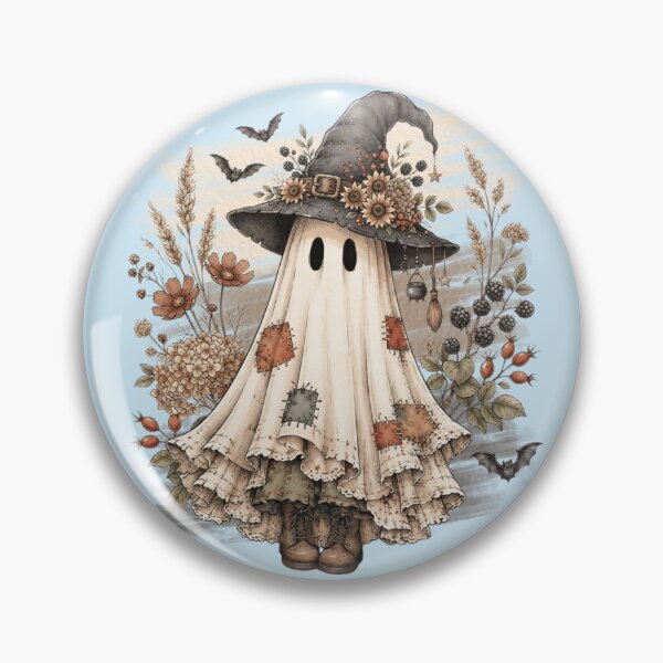 Item preview, Vintage Cute Ghost in Witch Hat Autumn Florals designed and sold by BreezifyDesignStudio.