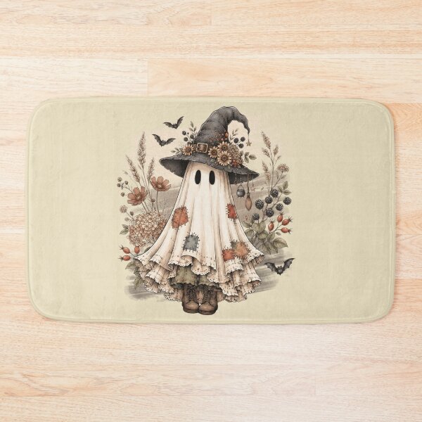 Item preview, Vintage Cute Ghost in Witch Hat Autumn Florals designed and sold by BreezifyDesignStudio.