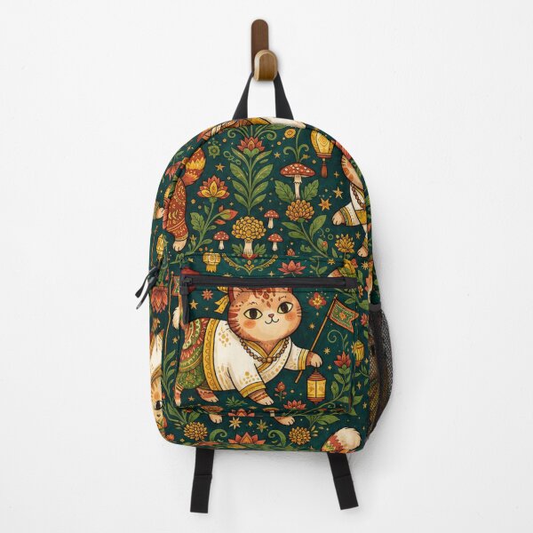 Item preview, Festive Folk Art Cats Floral Pattern designed and sold by Iampoji.