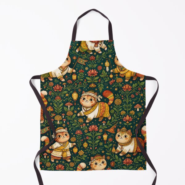 Item preview, Festive Folk Art Cats Floral Pattern designed and sold by Iampoji.