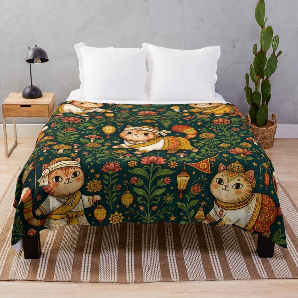 Item preview, Festive Folk Art Cats Floral Pattern designed and sold by Iampoji.