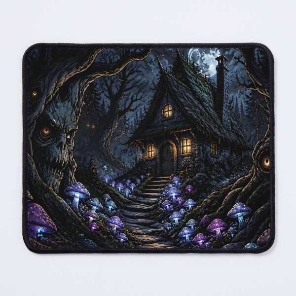 Item preview, Enchanted Midnight Forest Cottage – Glowing Mushrooms & Mystical Tree Spirits designed and sold by DreamyWallVibes.