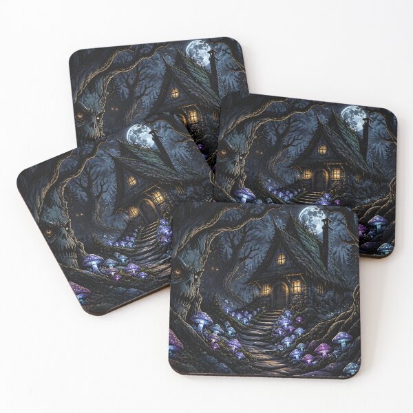 Item preview, Enchanted Midnight Forest Cottage – Glowing Mushrooms & Mystical Tree Spirits designed and sold by DreamyWallVibes.
