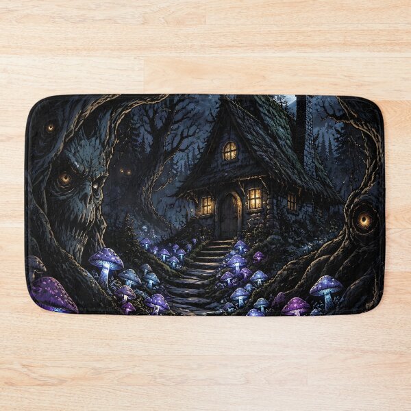 Item preview, Enchanted Midnight Forest Cottage – Glowing Mushrooms & Mystical Tree Spirits designed and sold by DreamyWallVibes.