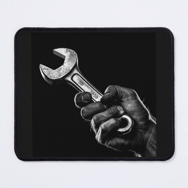 Item preview, Mechanic Hand Holding Wrench Black and White Industrial Tool Art Design designed and sold by inkoutninja.