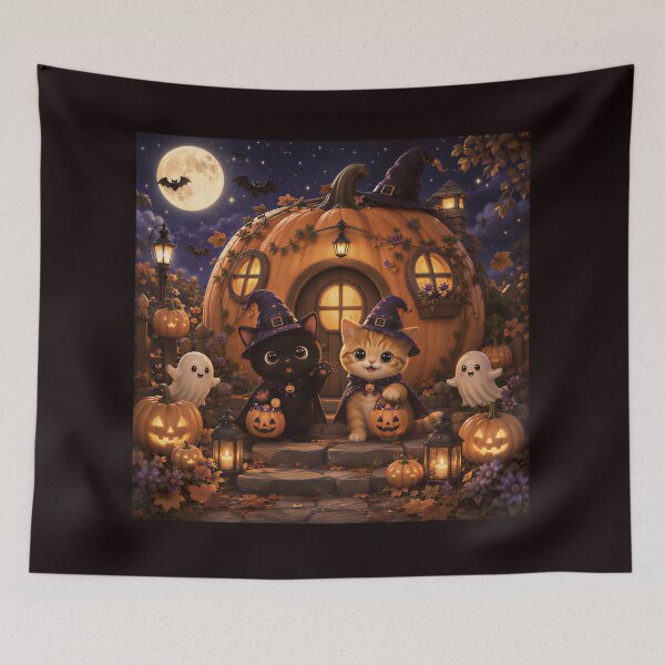 Item preview, Pumpkin House Halloween Cats And Ghosts designed and sold by Soluna Studio.