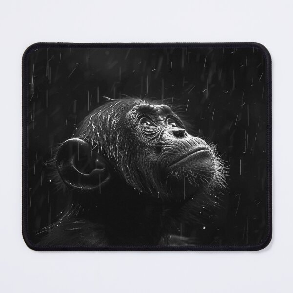 Item preview, Chimpanzee in Rain Black and White Primate Wildlife Portrait Art Design designed and sold by inkoutninja.