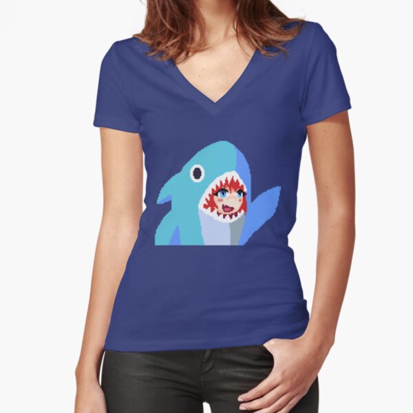 Shark Girl Pixel Art Fitted V-Neck T-Shirt