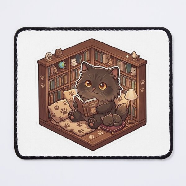 Item preview, Cozy Reading Black Cat in Library Bookshelf Diorama designed and sold by PetalsPaws.