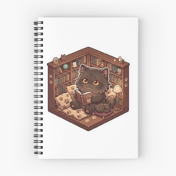 Item preview, Cozy Reading Black Cat in Library Bookshelf Diorama designed and sold by PetalsPaws.