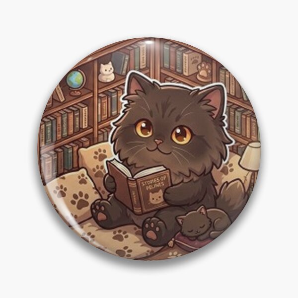 Item preview, Cozy Reading Black Cat in Library Bookshelf Diorama designed and sold by PetalsPaws.