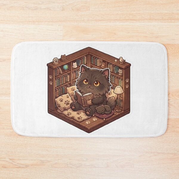 Item preview, Cozy Reading Black Cat in Library Bookshelf Diorama designed and sold by PetalsPaws.