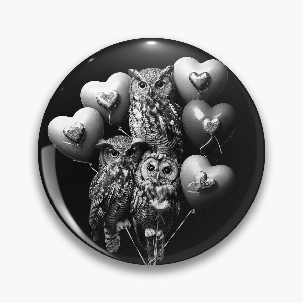 Item preview, Cute Owl Trio with Heart Balloons Black and White Valentine Art Design designed and sold by inkoutninja.