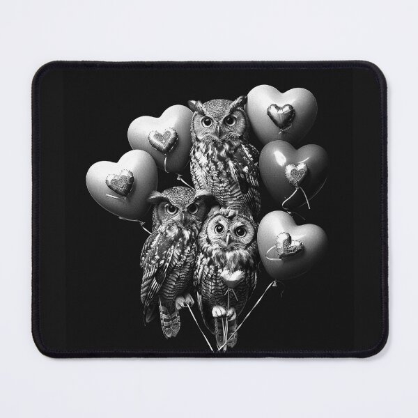 Item preview, Cute Owl Trio with Heart Balloons Black and White Valentine Art Design designed and sold by inkoutninja.
