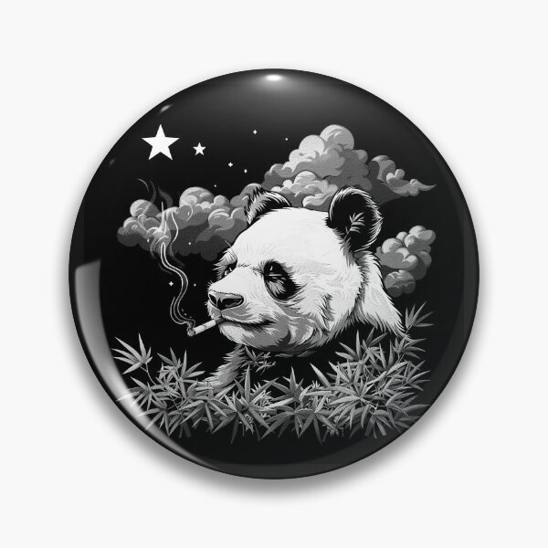 Item preview, Smoking Panda with Bamboo Black and White Rebellious Animal Art Design designed and sold by inkoutninja.